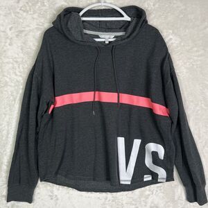 Victoria’s Secret Women's Sz XL Gray Pink Cropped Hoodie Sweatshirt Logo Lounge